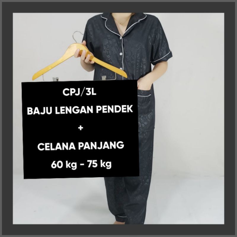 piyama jumbo katun embos LD 140 130 120 wanita celana panjang set baju tidur lengan pendek big size