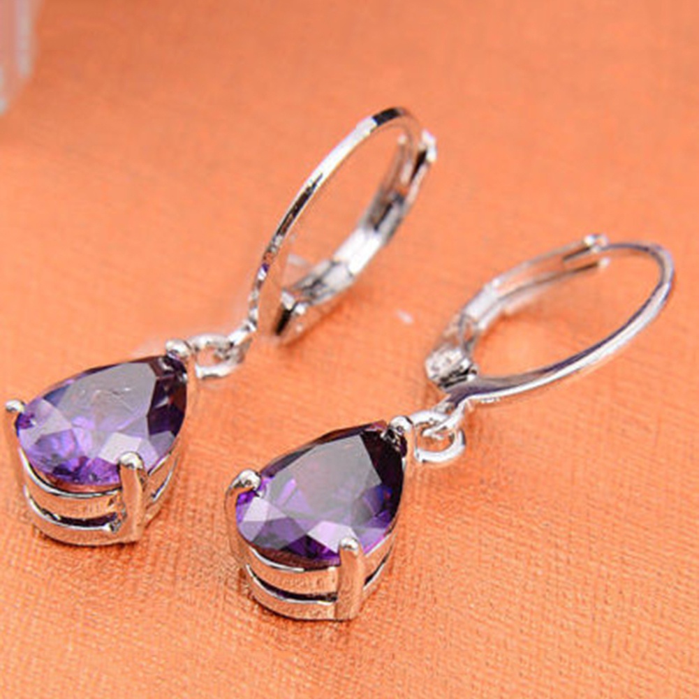 Anting Hoop Cubic Zirconia Bentuk Teardrop Untuk Wanita