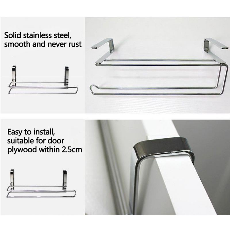 Kitchen Bathroom Cabinet Door Hanging Rack Paper Towel Holder Multi-function Metal Storage Rack