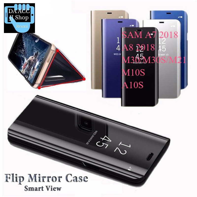 DA Flip Cover Mirror SAMSUNG A7 2018 A8 2018 M30 M30S M21 M10S A10S Standing Case MIRROR