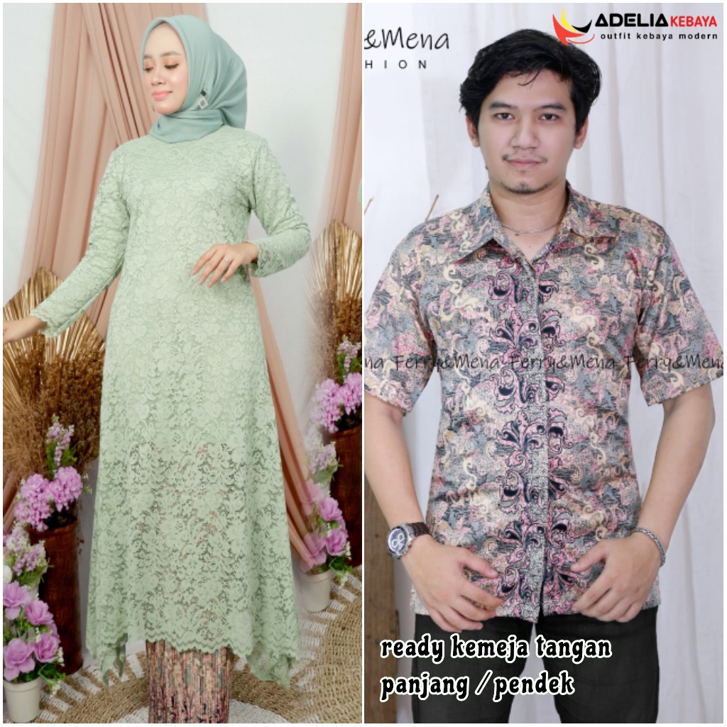 ADE&gt; COUPLE KEBAYA BRUKAT UMBRELLA MIX KEMEJA BATIK - MODEL COULE KEBAYA KEKINIAN - COUPLE TERLARIS