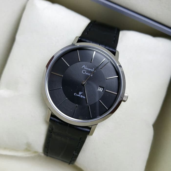 Jam tangan Pria Cowok Keren Jam tangan Hitam Jam Tangan Kulit AC 8599 Original bergaransi resmi 1th