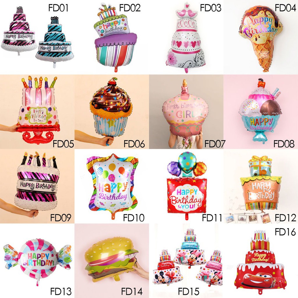 MYSTYLE BALON FOIL TEMA CAKE KUE FOOD MAKANAN ES KRIM BALON FOIL ULANG