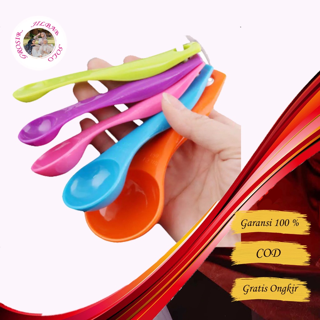 Sendok Plastik Set - AC 45 - Sendok Takar Measuring Spoon / Sendok Set 5 in 1 Warna warni Ukur takaran kue obat resep memasak bumbu masak sup bayi 1 ml, 2.5 ml, 5 ml, 7.5 ml, dan 15 ml grosir murah COD