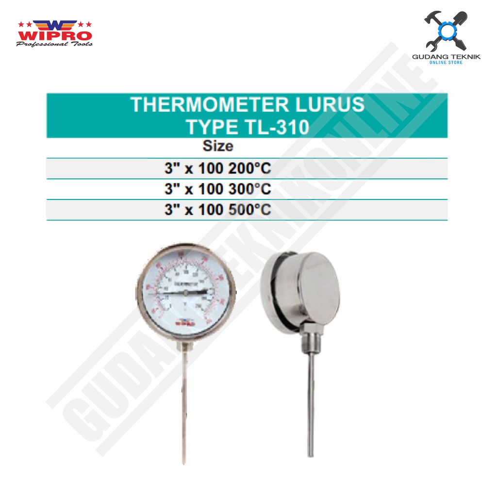 Pengukur Suhu Payung Lurus 3&quot; x 100 WIPRO TL-310 / Thermometer Temperatur Payung Lurus 200°C 300°C 500°C WIPRO TL310 - STAINLEES STEEL Wipro TL 310