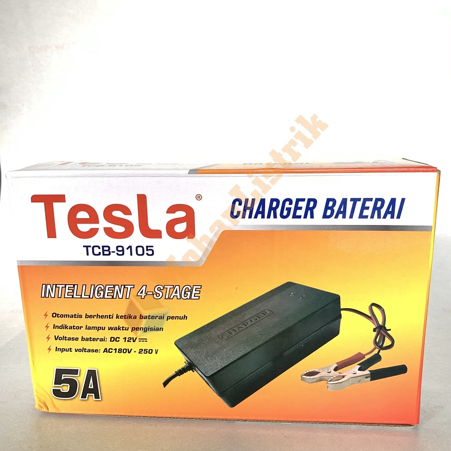 Pengecas Cas Aki Tesla 5 Ampere Charger Baterai Aki 5A 12V Batre Battery Cas Aki Otomatis Murah