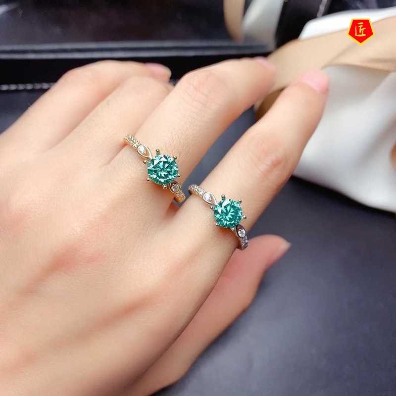 [Ready Stock]Creative Personality Green Moissanite Ring