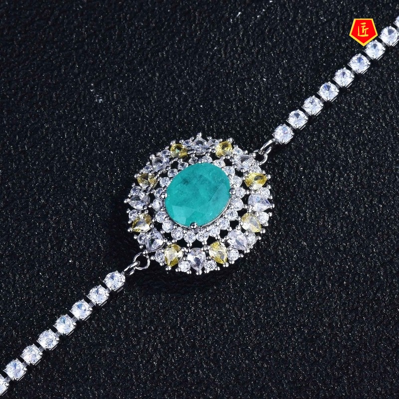 [Ready Stock]New Luxury Full Diamond Natural Paraiba Tourmaline Bracelet