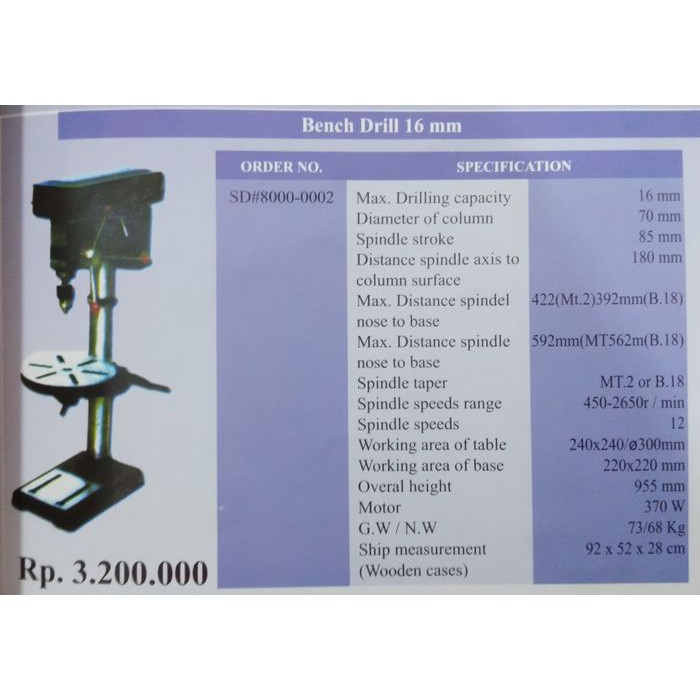 Promo BOR DUDUK / BENCH DRILL 16 mm
