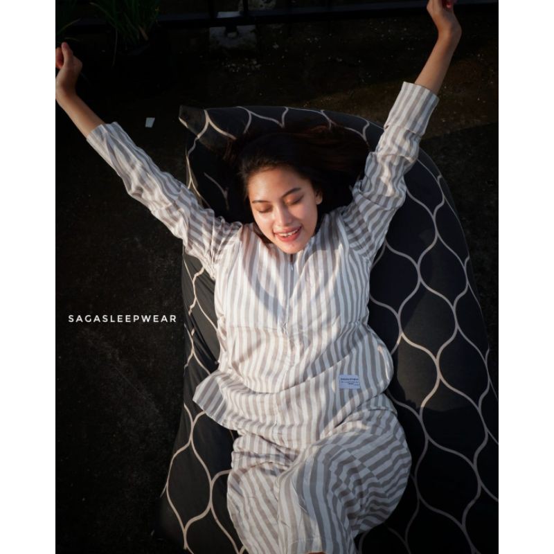 PIYAMA BAJU TIDUR LENGAN PANJANG BABYDOLL RAYON LENGAN PANJANG | PIYAMA RAYON | STRIPES HIJAU MINT