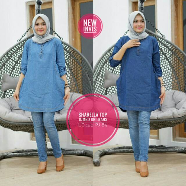 model baju tunik jumbo terbaru sharella top jeans