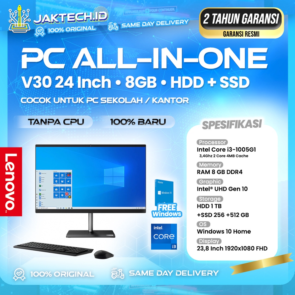 PC Lenovo All in One V30a-24IIL Intel Core i3 8GB HDD 1TB WIN10 GARANSI 2 TAHUN