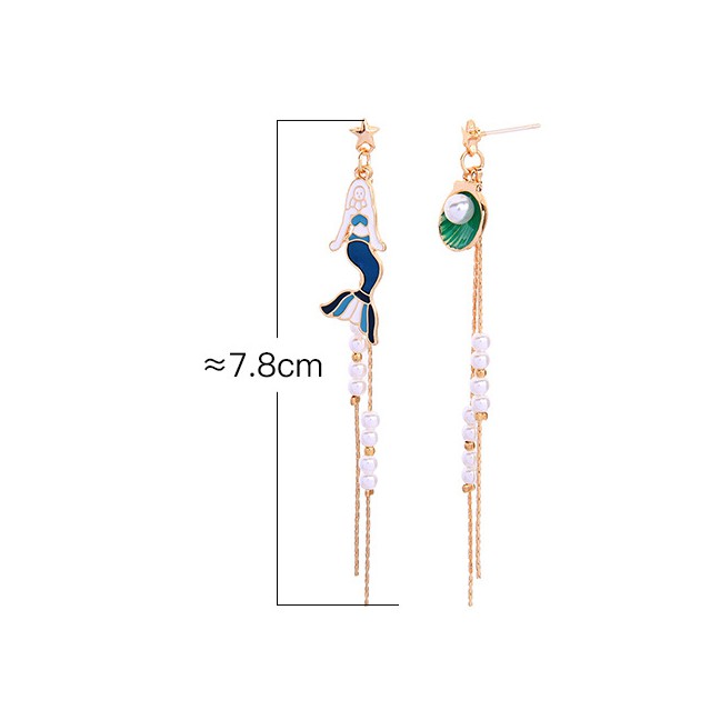 LRC Anting Tusuk Fashion Gold S925 Sterling Silver Asymmetric Tassel Earrings F91407