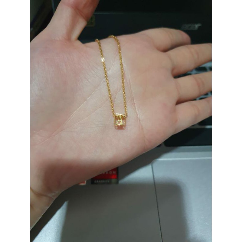 set kalung dan liontin kubus inisial huruf A elegant emas asli