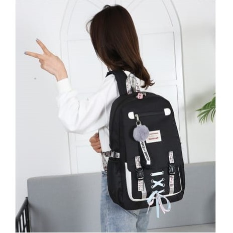 Should Bag - Tas Ransel Sekolah Anak Wanita Dan Pria Terbaru 2021 Kekinian Motif Carakter Pita Silang Homme Feme Korean Style Murah