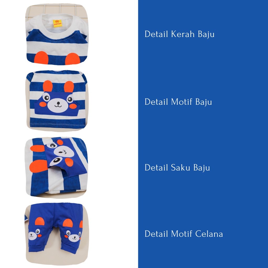 Nuna Store Setelan Baju Celana Bayi Anak Laki-laki Usia 3-12 bulan S886 Motif Belang