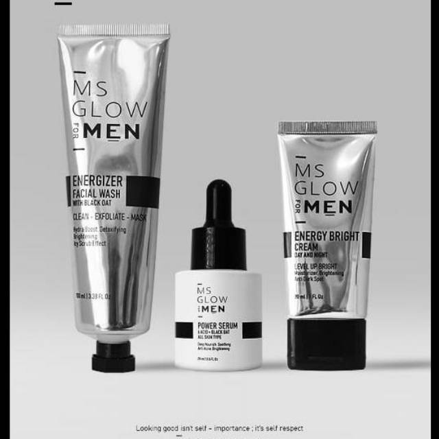 PAKET BASIC MS GLOW FOR MEN (FACIAL WASH+CREAM+SERUM) FREE POUCH