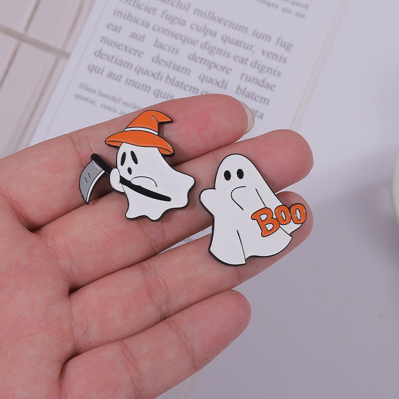 Bros Pin Enamel Desain Labu Hantu Halloween Untuk Aksesoris Kostum