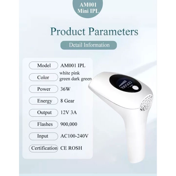 IPL Laser Epilator Permanent Hair Removal 900000 Flashes - AM001 - White