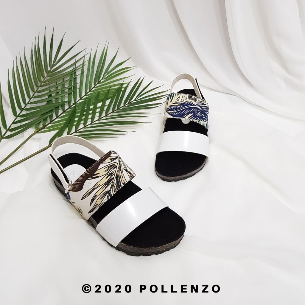 Pollenzo - Naila Birken Flip Flop Sandal Wanita Kombinasi Tali Kape-88-PUTIH