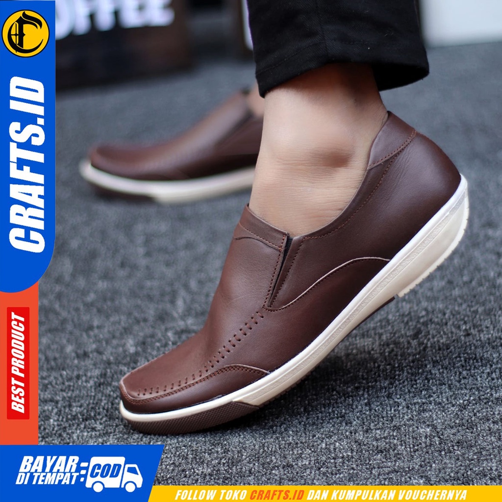 Crafts Blez - Sepatu Kulit Slip on Casual Kerja Pria