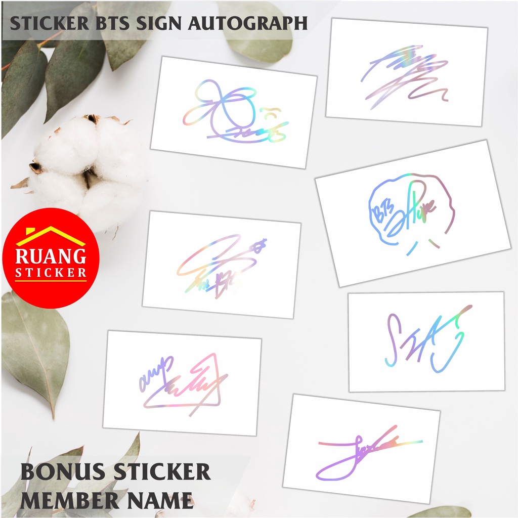 STIKER HOLOGRAM PELANGI BTS SIGN AUTOGRAPH TANDATANGAN SEHARI JADI CUSTOM STICKER DECAL MEMBER BTS