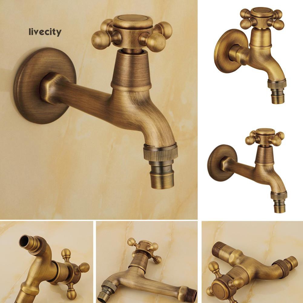 Murah Livecity Antique Brass Copper Wall Mounted Faucet Bathroom Sink Washing Machine Water Tap Shopee Indonesia