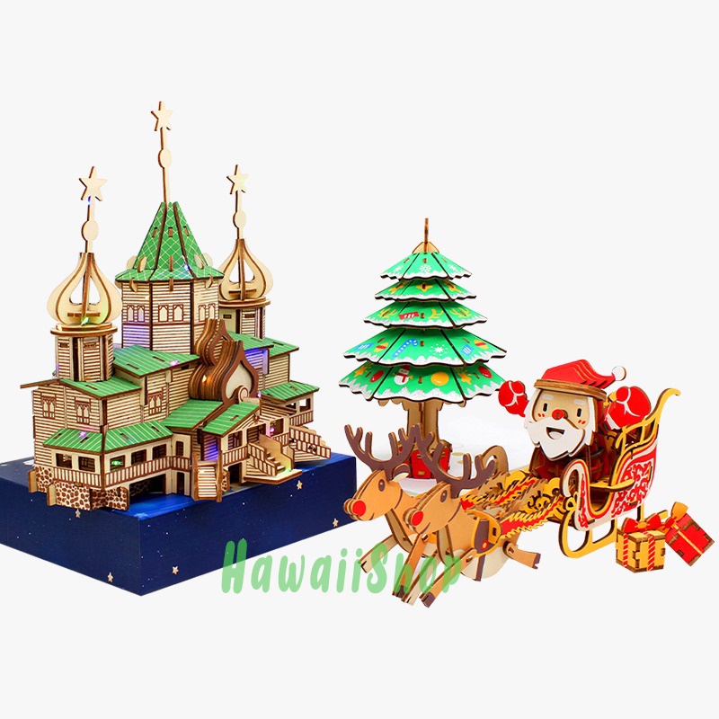 Puzzle kayu mainan / mainan puzzle / mainan edukasi / puzzle 3d - Santa Claus Merry Chistmas Pohon Natal Deer Christmas Tree Chistmas Wreath Reindeer