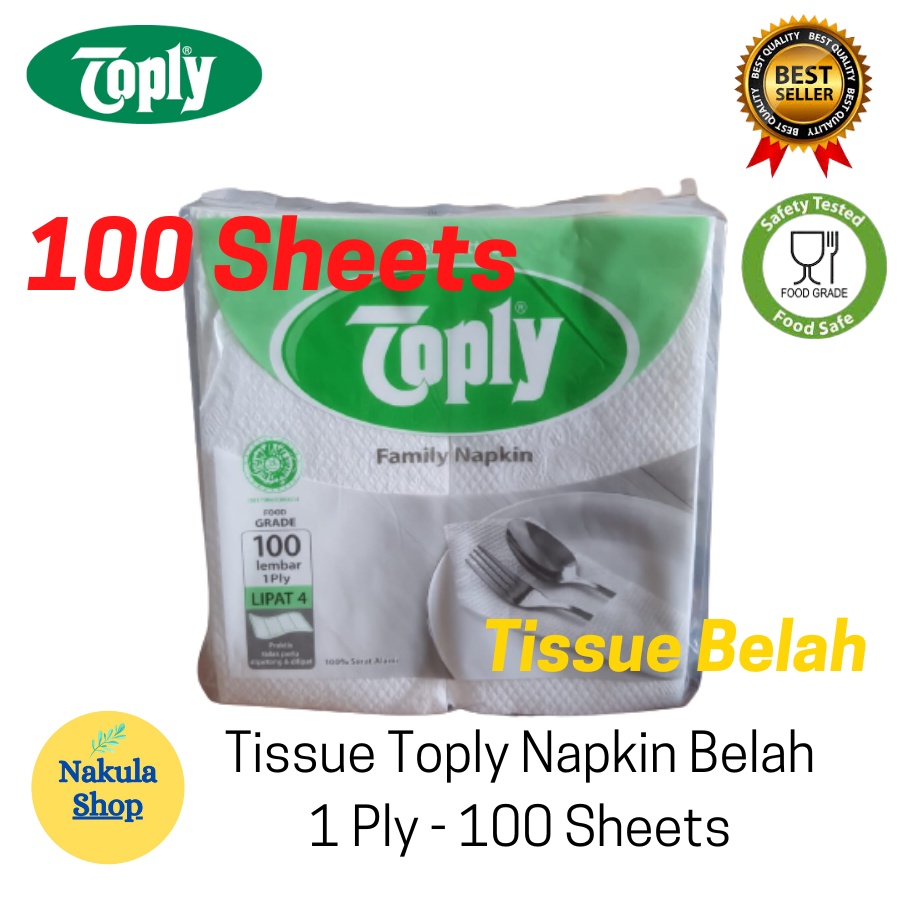 Tissue Toply Napkin Belah Lipat 4 - 1 Ply - 100 Sheets