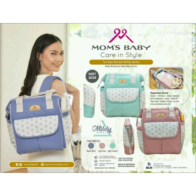 ♥BabyYank♥ Tas Perlengkapan Bayi Ransel + Tempat Botol Susu Mom's Baby Mildy Series - MBT3038