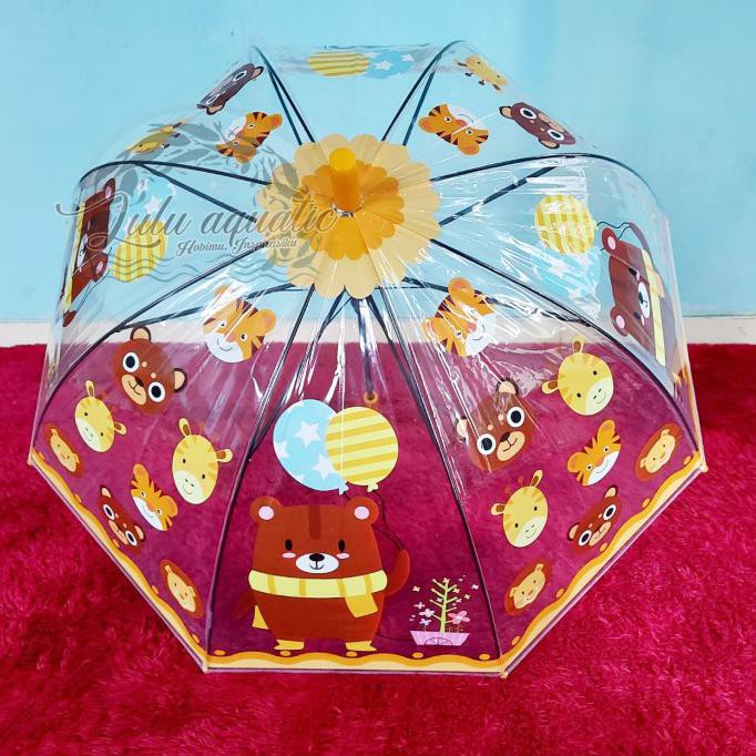 Produk Terbaik] Payung Tongkat Anak / Payung Mangkok Anak/ Payung Transparan Karakter - Orange