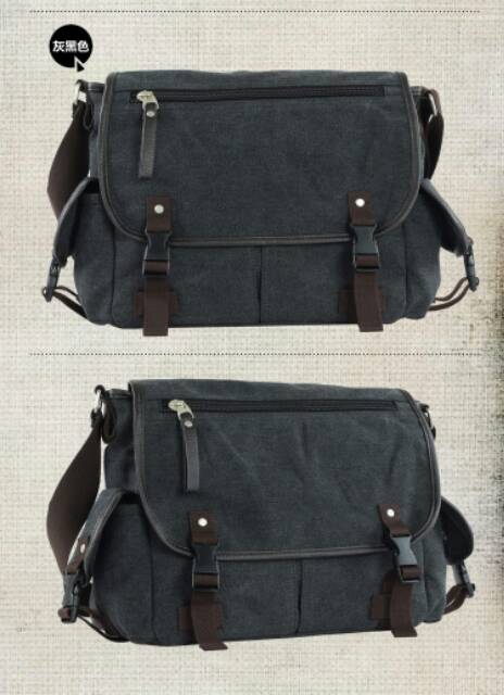 Tas Selempang Pria Crossbody Messenger Bahan Canvas Fashion - Hitam LZ