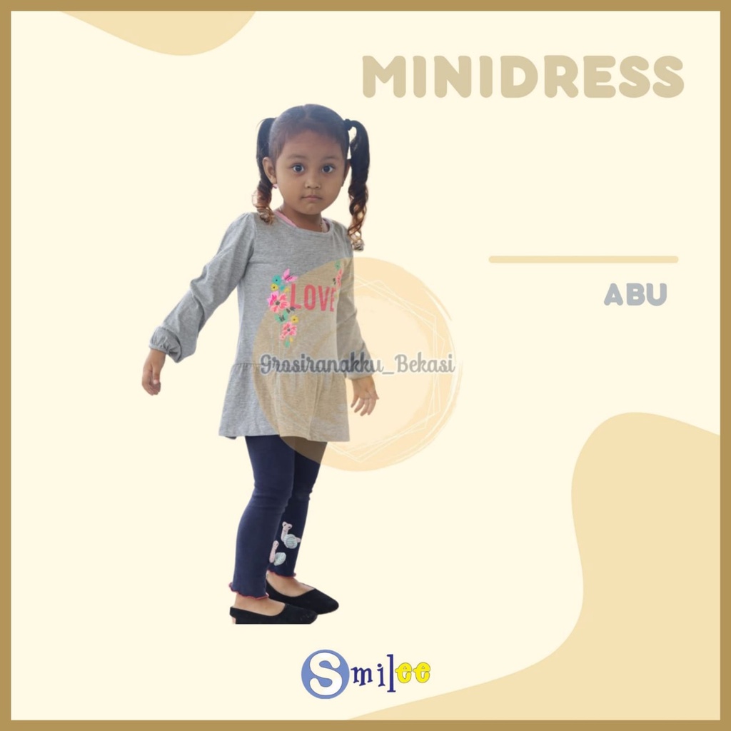 Minidress Anak Smilee Warna Abu Size 1-5Tahun