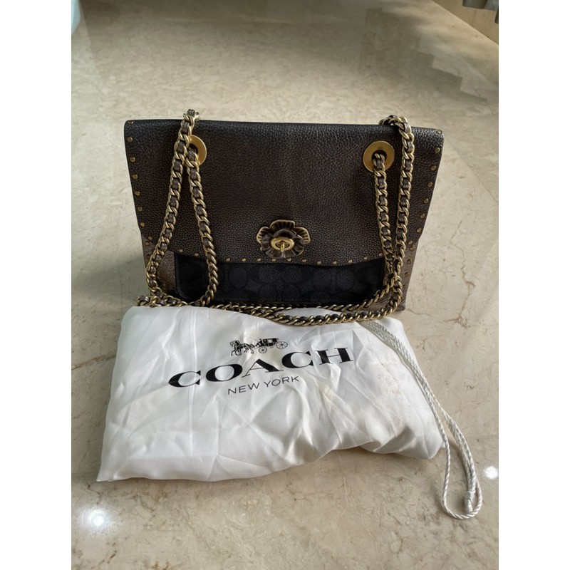 Coach Flower Buckle Signature Flap Bag AUTHENTIC