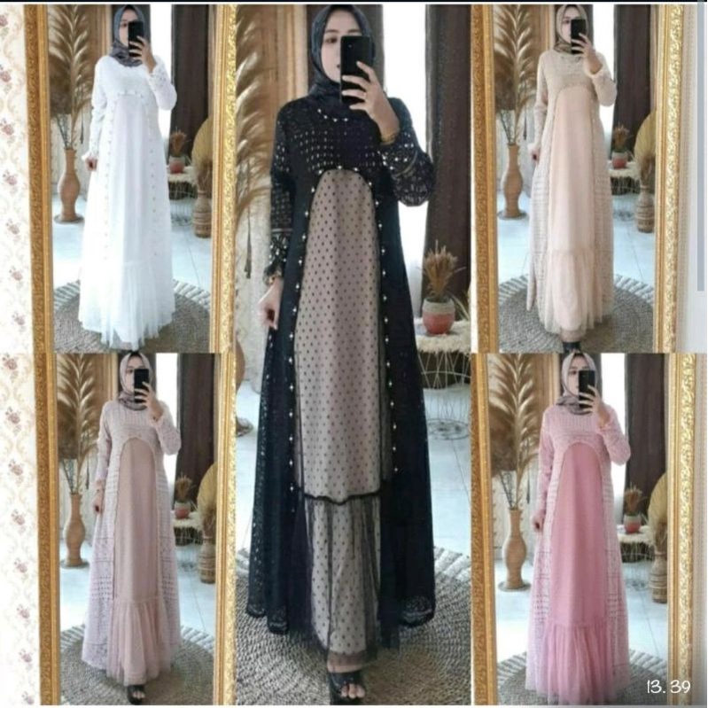 Gamis wanita brukat ori by ozias / gamis brukat tille terbaru