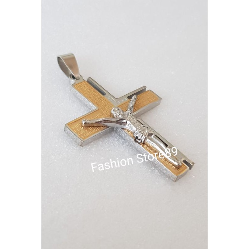 fashion import rohani kalung salib import kombinasi titanium gold white jesus antikarat selamanya