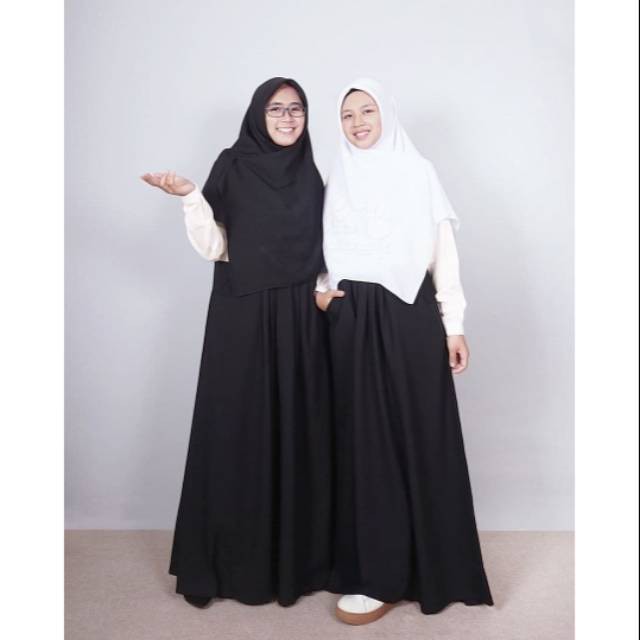 AL GAMIS AYUMI SET BLACK N WHITE dress syari baju sidang kuliah hitam putih syari by hijab alila