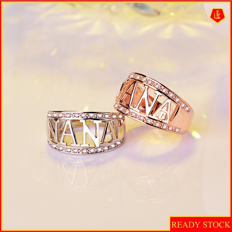 [Ready Stock]18K Platinum Diamond-Studded Ring Simple and Stylish