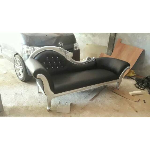 Kursi sofa louis kayu jati cat duco warna silver