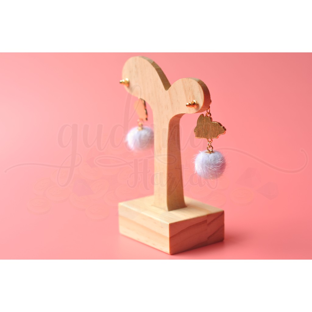 Anting Stud Kelinci Bola Rabbit and Ball Pompom Lucu Unik GH 203119