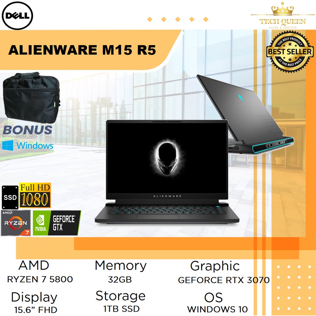 Laptop Dell Alienware M15 R5 RYZEN 7 5800 32GB 1TBSSD RTX3070 8GB W10 15.6FHD DARK MOON TGP140