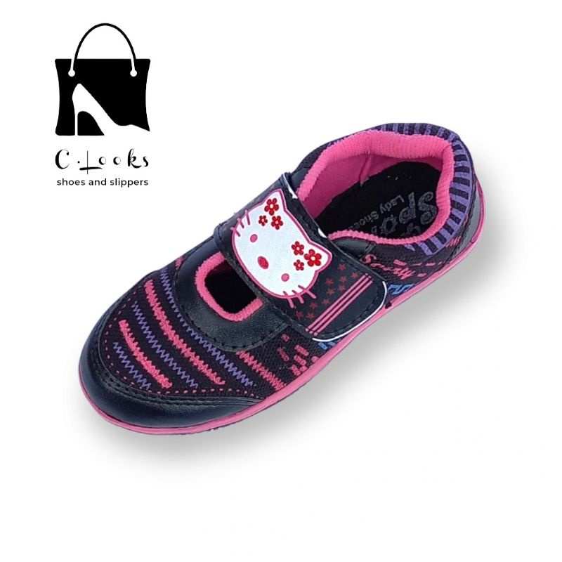 Sporty LB Garis Hello Kitty Sepatu Anak Perempuan Size 26-30 Hitam Pink