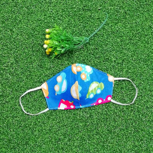 Masker kain anak mobil / 2 lapis / bolak-balik / handmade / laki-laki