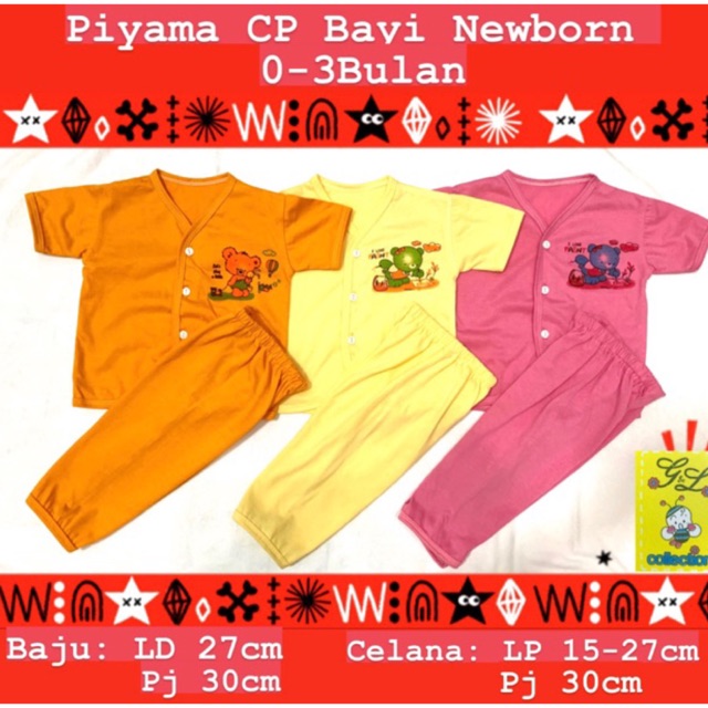 PIYAMA CP WARNA BAYI NEWBORN 0-3 BULAN