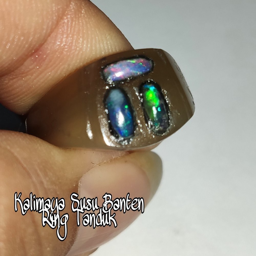 CINCIN BATU AKIK PERMATA NATURAL KALIMAYA BANTEN KRISTAL SUSU OPAL MATA 3 RING TANDUK