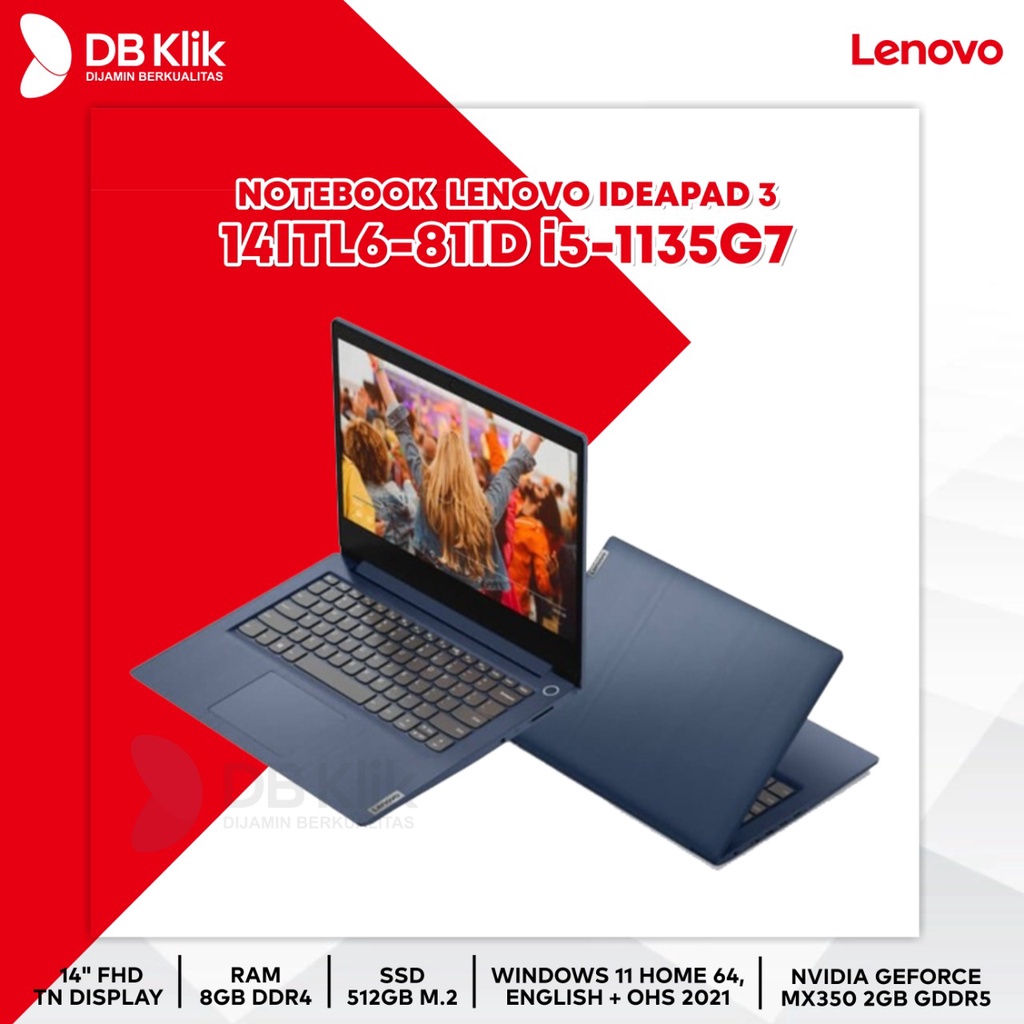 Notebook LENOVO IdeaPad3 14ITL6-81ID i5-1135G7 8/512G MX350 W11+OHS 14