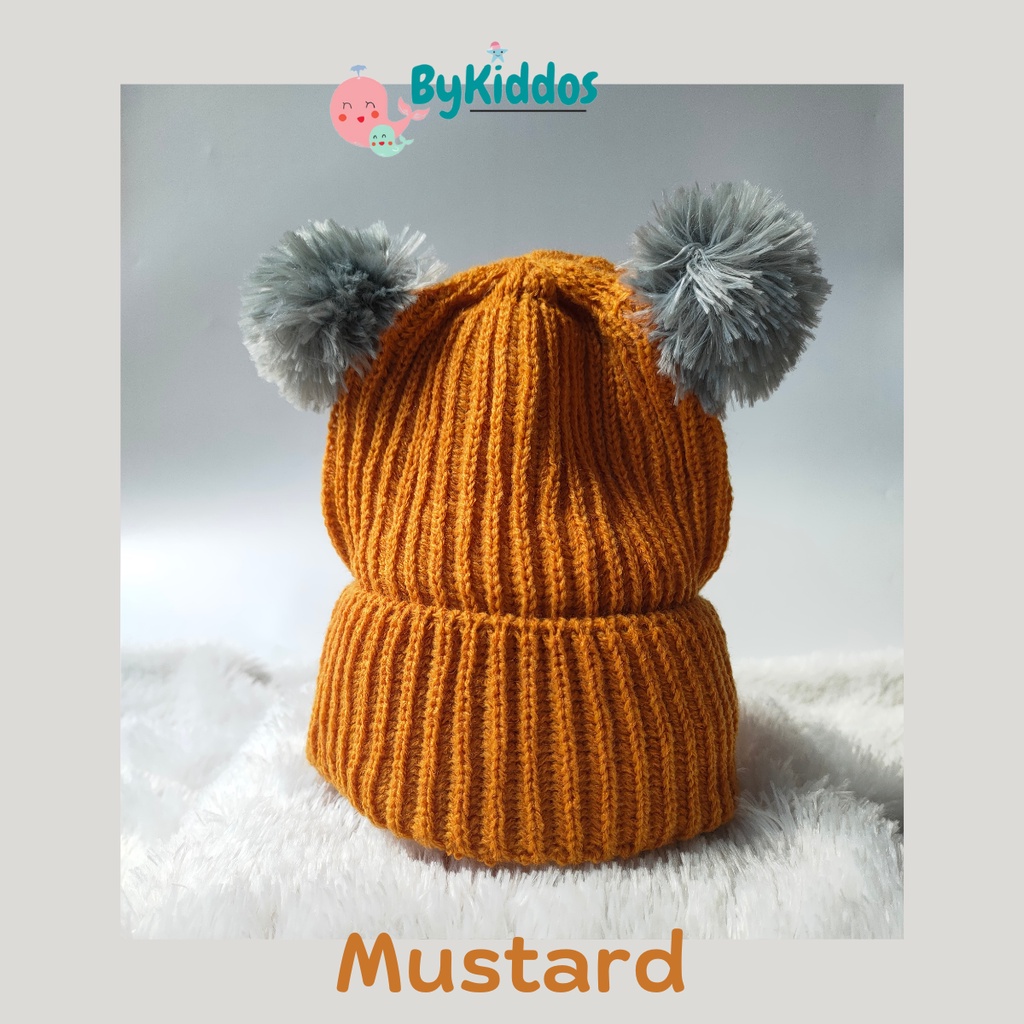 ByKiddos - Topi Rajut Anak Pompom / Topi Rajut Bayi Pompom / Topi Kupluk Pompom Anak / Topi Kupluk Pompom Bay