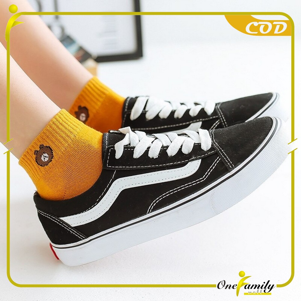 ONE-P32-33 Kaos Kaki Dewasa Pendek Kaus Kaki Wanita Pria Motif Brown / Kaos Kaki Ankle Korea Daisy-7