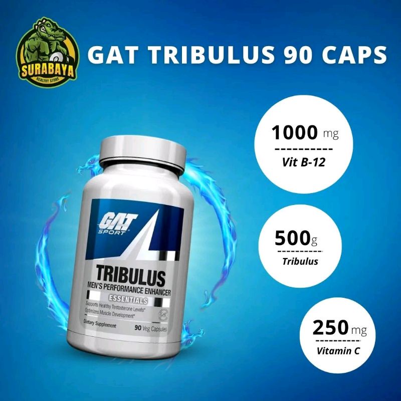 GAT Tribulus 90 Veg Capsules Essentials Testosteron Booster Gym Suplemen Fitness Fitnes Testo Boost