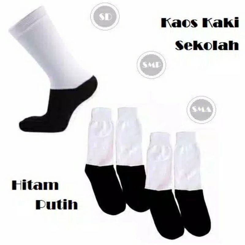 KAOS KAKI SEKOLAH HITAM PUTIH SD SMP SMA KAOSKAKI HITAM / KAOS KAKI PUTIH NILON